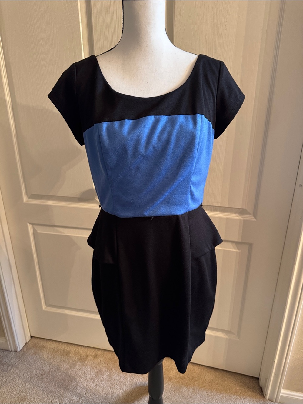 JUNIORS - Colorblock Peplum Dress in Black and Blue - Size 13